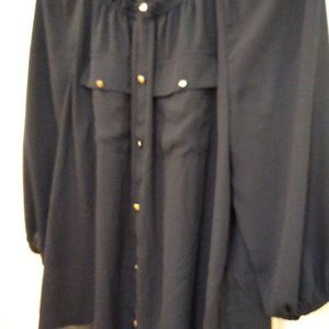 NWOT Catos 18/20 Navy Button Front Blouse ¾ Sleeve